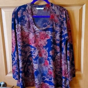 Soft Surroundings Navy/Rust  Floral Long Sleeve Tunic